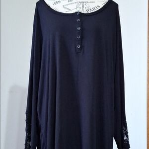 torrid Black Long Sleeve Henley with Lace Cuff Detail